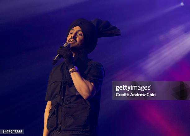 Diljit Dosanjh performs on stage during the Born To Shine World Tour at Rogers Arena on June 19, 2022 in Vancouver, British Columbia, Canada.