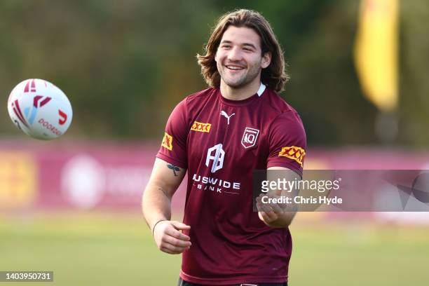 Patrick Carrigan during a Queensland Maroons State of Origin training session at Sanctuary Cove on June 20, 2022 in Gold Coast, Australia.
