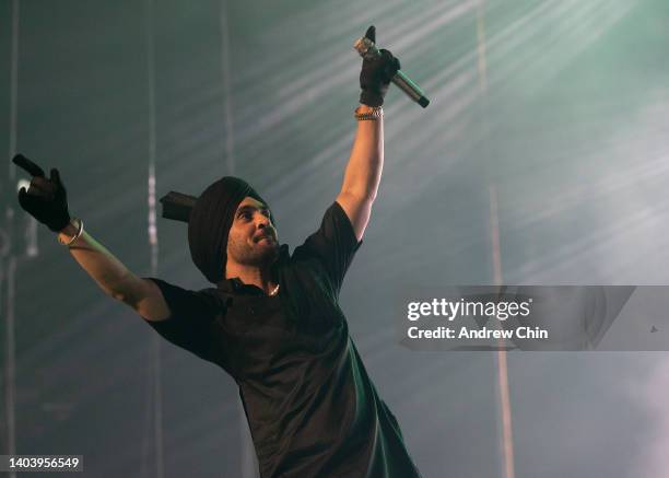 Diljit Dosanjh performs on stage during the Born To Shine World Tour at Rogers Arena on June 19, 2022 in Vancouver, British Columbia, Canada.