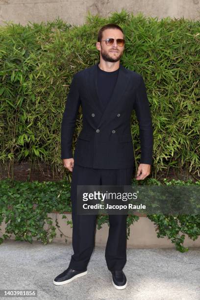 Scott Eastwood is seen on the front row at the Giorgio Armani fashion show during the Milan Fashion Week S/S 2023 on June 20, 2022 in Milan, Italy.