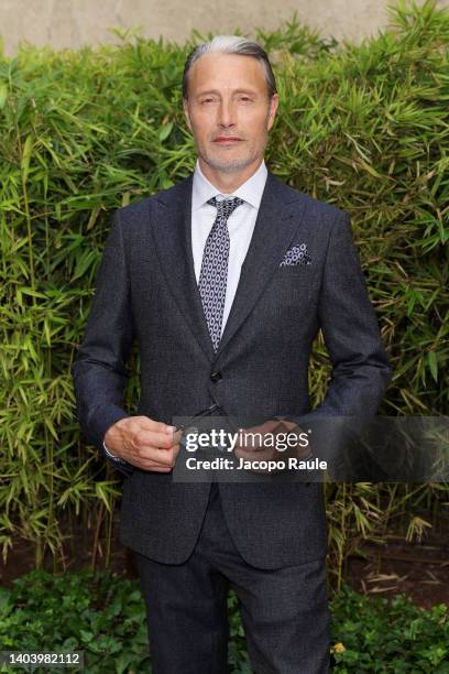 Mads Mikkelsen is seen on the front row at the Giorgio Armani fashion show during the Milan Fashion Week S/S 2023 on June 20, 2022 in Milan, Italy.