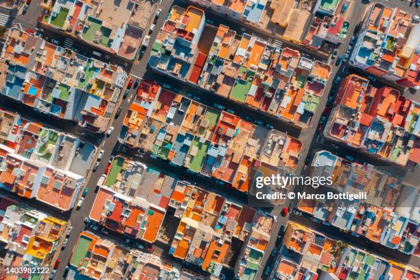 colourful grid pattern cityscape - city grid from above stock pictures, royalty-free photos & images