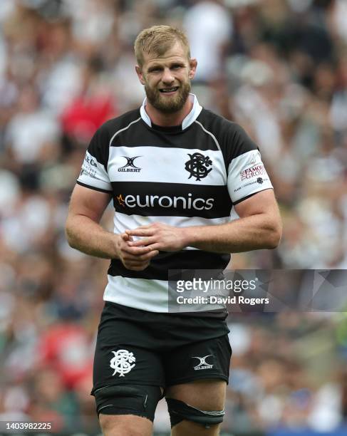 George Kruis of the Barbarians looks on during the International match between England and Barbarians at Twickenham Stadium on June 19, 2022 in...