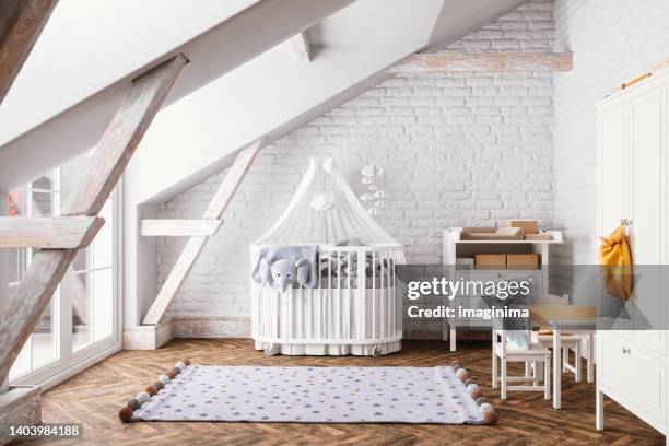 attic nursery interior - lekrum bildbanksfoton och bilder