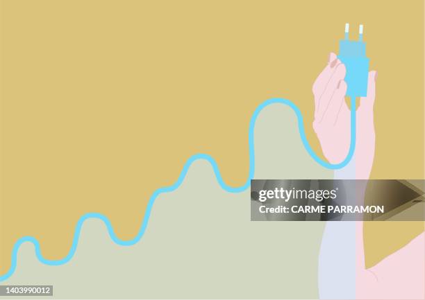 ilustraciones, imágenes clip art, dibujos animados e iconos de stock de desenchufar a mano un enchufe porque el precio de la luz sube - cable de energía eléctrica