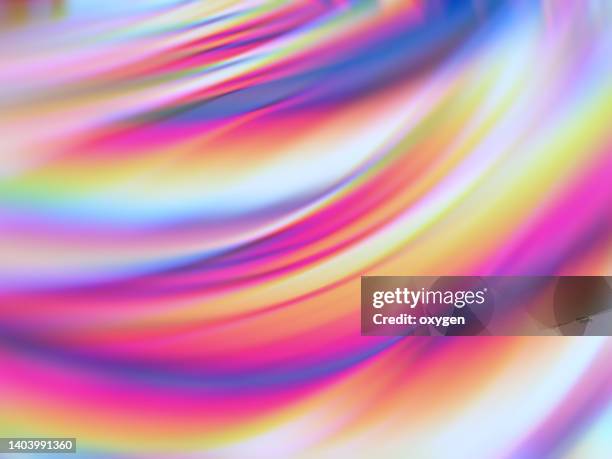 abstract pastel colored holographic foil neon waves background - iridescent stockfoto's en -beelden