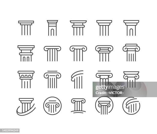 ilustraciones, imágenes clip art, dibujos animados e iconos de stock de iconos de columna - serie classic line - justicia ser mítico