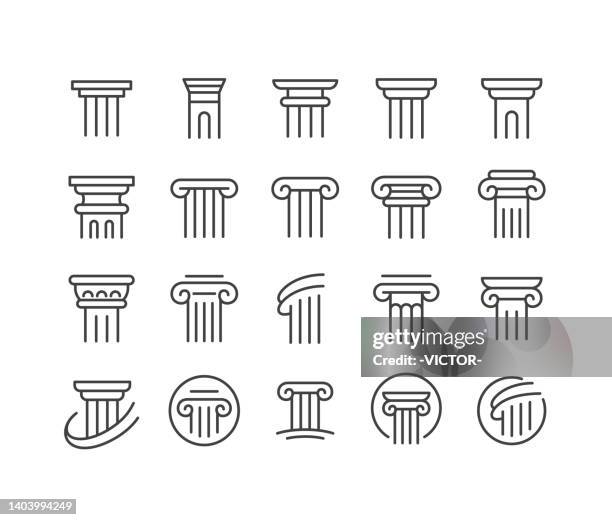 stockillustraties, clipart, cartoons en iconen met column icons - classic line series - set of globe web icons and vector logos