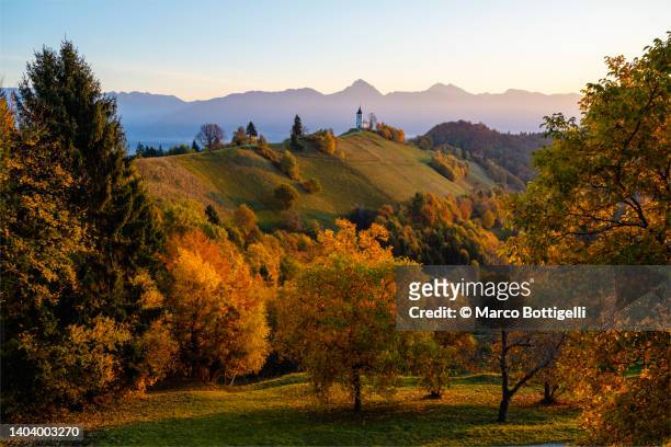 autumnal landscape in slovenia - julianische alpen stock-fotos und bilder