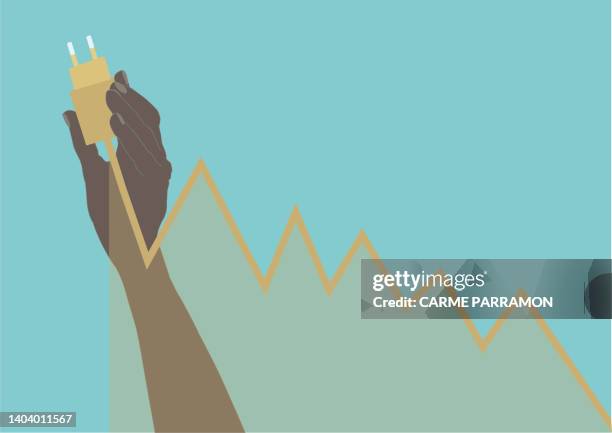 hand unplugging a plug because the price of light goes up - energy tariff stock illustrations