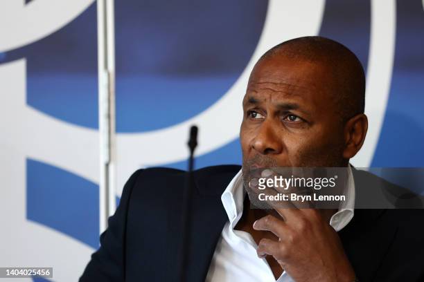 Director of Football Les Ferdinand talks to the press at the QPR Training Ground on June 20, 2022 in Hounslow, England.