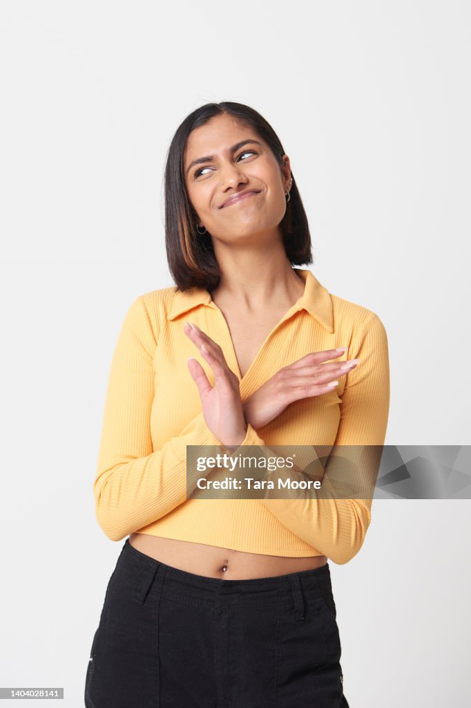 Woman with disgusted facial expression