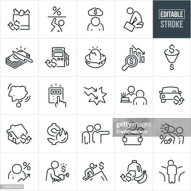 negative economy thin line icons - editable stroke - crisis stock illustrations