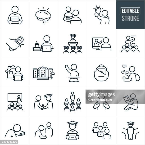 ilustrações de stock, clip art, desenhos animados e ícones de higher education thin line icons - editable stroke - student