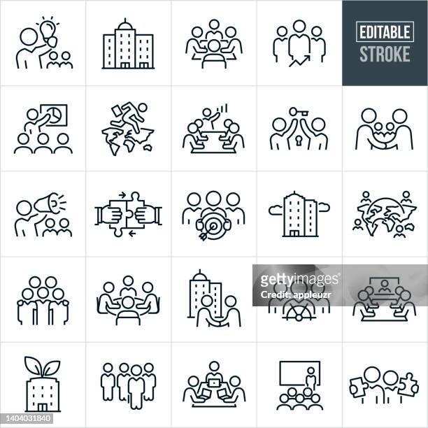 corporate business thin line icons - editable stroke - employee engagement graphic stock illustrations