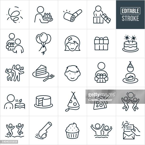 birthday party thin line icons - editable stroke - carefree stock illustrations