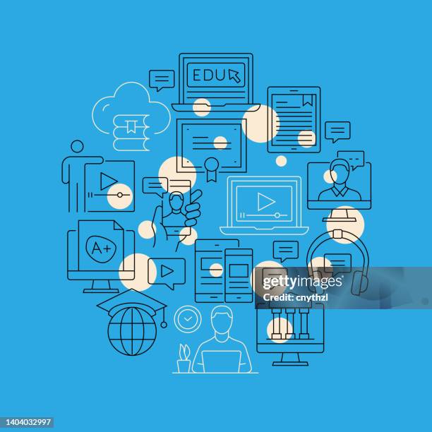 online education related design element. pattern design with outline icons. colorful vector illustration - forgotten laptop stock illustrations