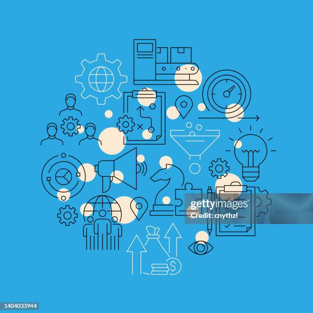 product management related design element. pattern design with outline icons. colorful vector illustration - inventory management system stock illustrations