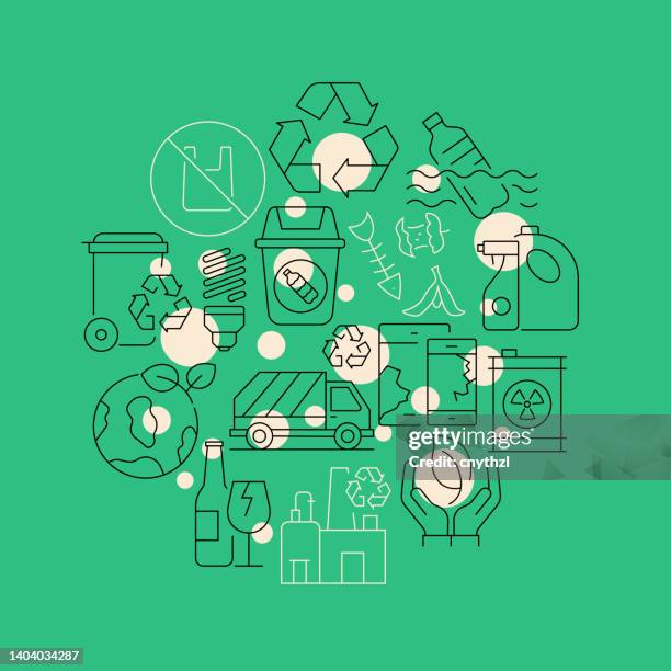 recycling and waste related design element. pattern design with outline icons. colorful vector illustration - sustainable lifestyle stock illustrations