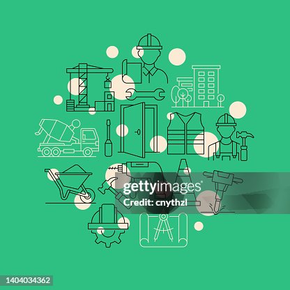 Construction and Buildings Related Design Element. Pattern Design with Outline Icons. Colorful Vector Illustration Construction and Buildings Related Design Element. Pattern Design with Outline Icons. Colorful Vector Illustration