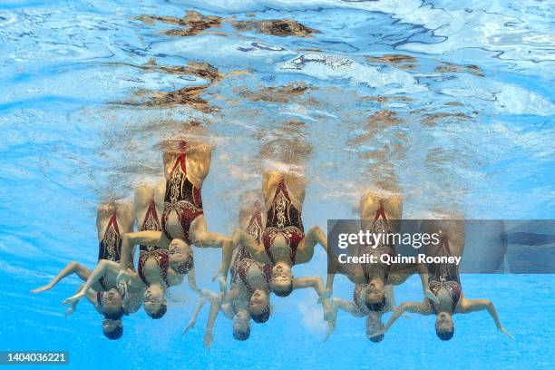 Team Israel competes in the Artistic Swimming Free Combination Final on day four of the Budapest 2022 FINA World Championships at Alfred Hajos...