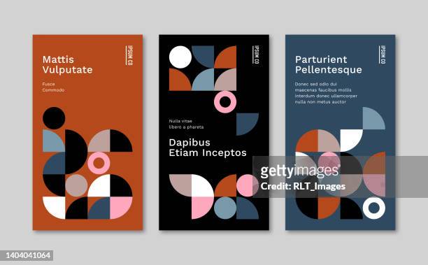 vertical design template set with abstract geometric graphics — oliver system, ipsumco series - social media template stock illustrations