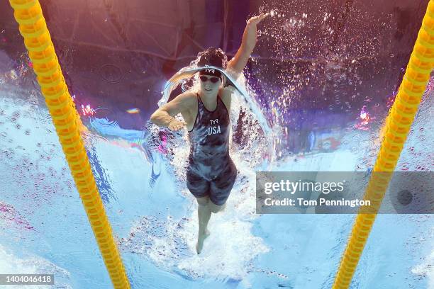 Katie Ledecky of Team United States competes in the Women's 1500m Freestyle Final on day three of the Budapest 2022 FINA World Championships at Duna...