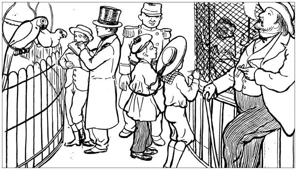 antique illustration: at the zoo - zoo art stock illustrations