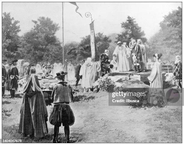 antique illustration: eisteddfod celtic festival, cardiff - cardiff stock illustrations