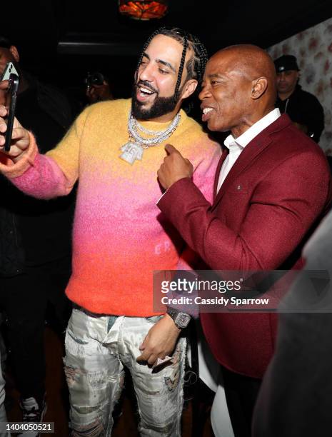 French Montana and Mayor Eric Adams attend French Family Listening Party at Sei Less on June 19, 2022 in New York City.