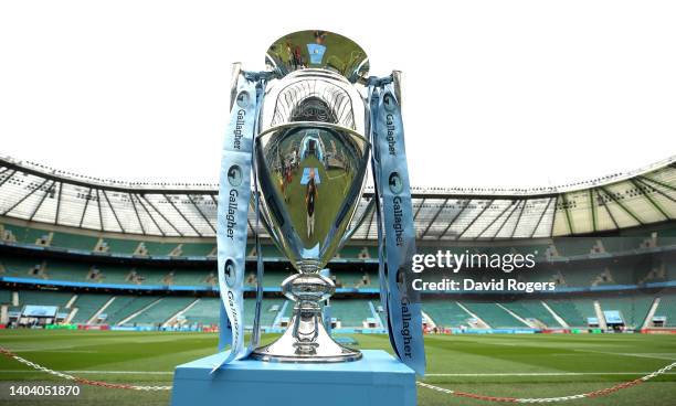 The Premiership trophy during the Gallagher Premiership Rugby Final match between Leicester Tigers and Saracens at Twickenham Stadium on June 18,...