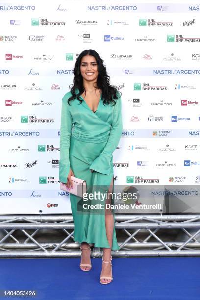 Lina Siciliano attends the red carpet at the 76th Nastri D'Argento 2022 on June 20, 2022 in Rome, Italy.