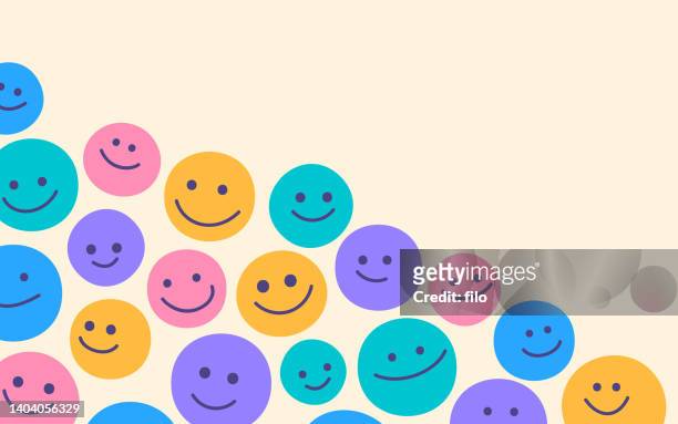 illustrazioni stock, clip art, cartoni animati e icone di tendenza di facce e persone felici sorridenti - antropomorfo