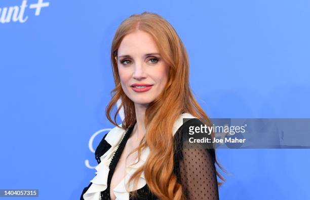 Jessica Chastain arrives at the Paramount+ UK launch at Outernet London on June 20, 2022 in London, England.