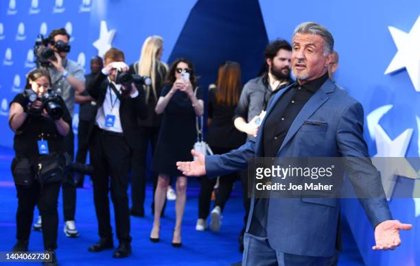 Sylvester Stallone arrives at the Paramount+ UK launch at Outernet London on June 20, 2022 in London, England.
