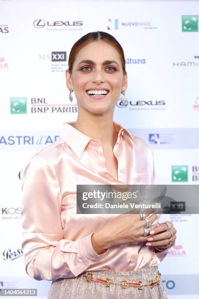 Miriam Leone attends the red carpet at the 76th Nastri D'Argento 2022 on June 20, 2022 in Rome, Italy.