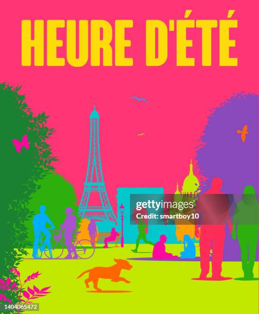 hello summer (in french) bonjour ete - street light banner stock illustrations