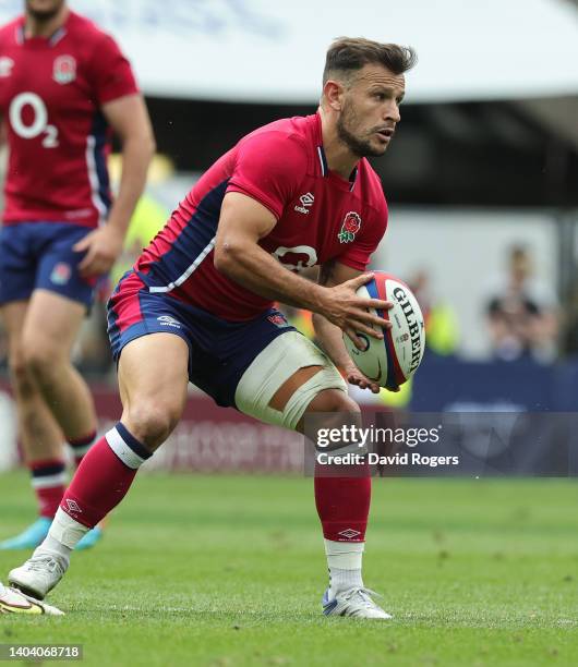 Danny Care of England holds onto the ball during the International match between England and Barbarians at Twickenham Stadium on June 19, 2022 in...