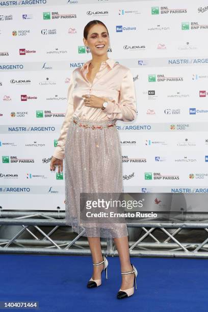 Miriam Leone attends the red carpet at the 76th Nastri D'Argento 2022 on June 20, 2022 in Rome, Italy.