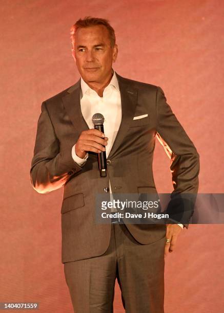 Kevin Costner speaks onstage during the Paramount+ UK launch at Outernet London on June 20, 2022 in London, England.
