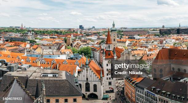 munich - cityscape with famous old town hall on the central square marienplatz - munich street stock pictures, royalty-free photos & images