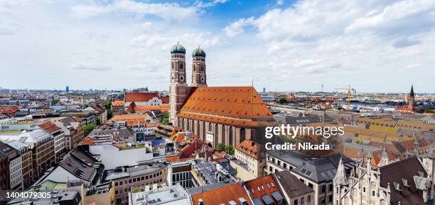 panoramic picture of munich, germany -  church of our blessed lady (frauenkirche) - cathedral of our lady stock pictures, royalty-free photos & images