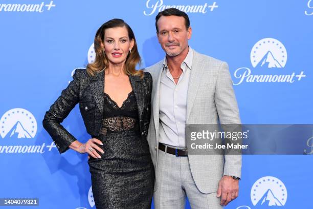 Faith Hill and Tim McGraw arrive at the Paramount+ UK launch at Outernet London on June 20, 2022 in London, England.