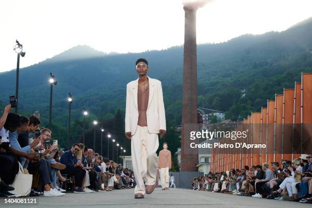 Model walks the runway at the Zegna fashion show during the Milan Fashion Week S/S 2023 on June 20, 2022 in Milan, Italy.