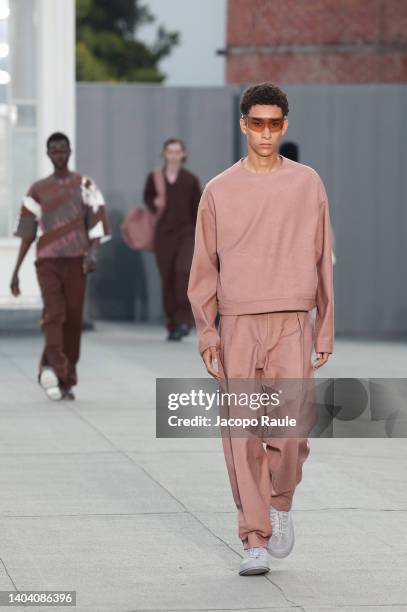 Model walks the runway at the Zegna fashion show during the Milan Fashion Week S/S 2023 on June 20, 2022 in Milan, Italy.