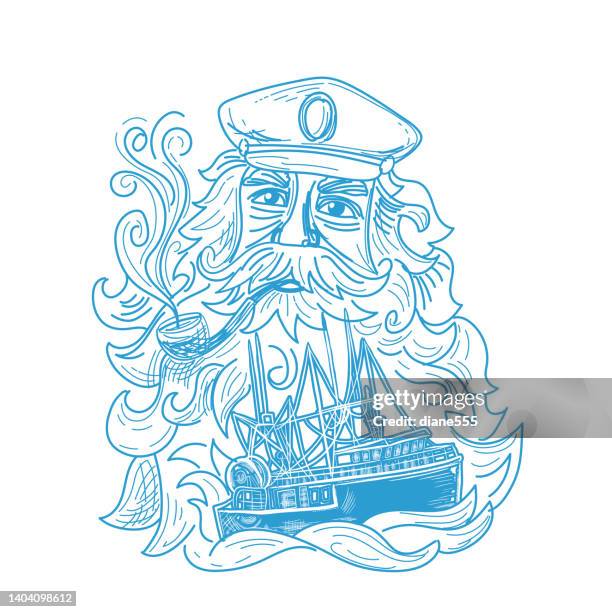 line art fisherman on a transparent background - ship captain stock illustrations