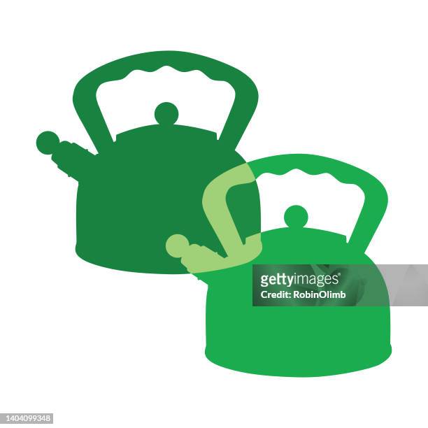 bildbanksillustrationer, clip art samt tecknat material och ikoner med double green tea kettle icons - green tea