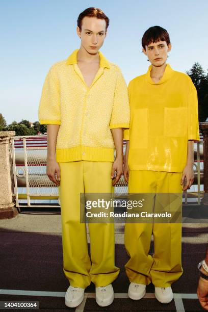 Models pose in the backstage at the Zegna fashion show during the Milan Fashion Week S/S 2023 on June 20, 2022 in Milan, Italy.
