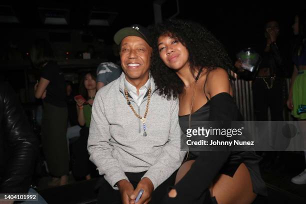 Russell Simmons and Aoki Lee Simmons attend Champ Medici And Fam Lounge at Marquee on June 19, 2022 in New York City.