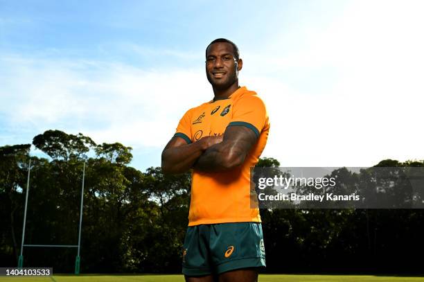 Suliasi Vunivalu poses for a photo before an Australian Wallabies training session on June 21, 2022 in Sunshine Coast, Australia.